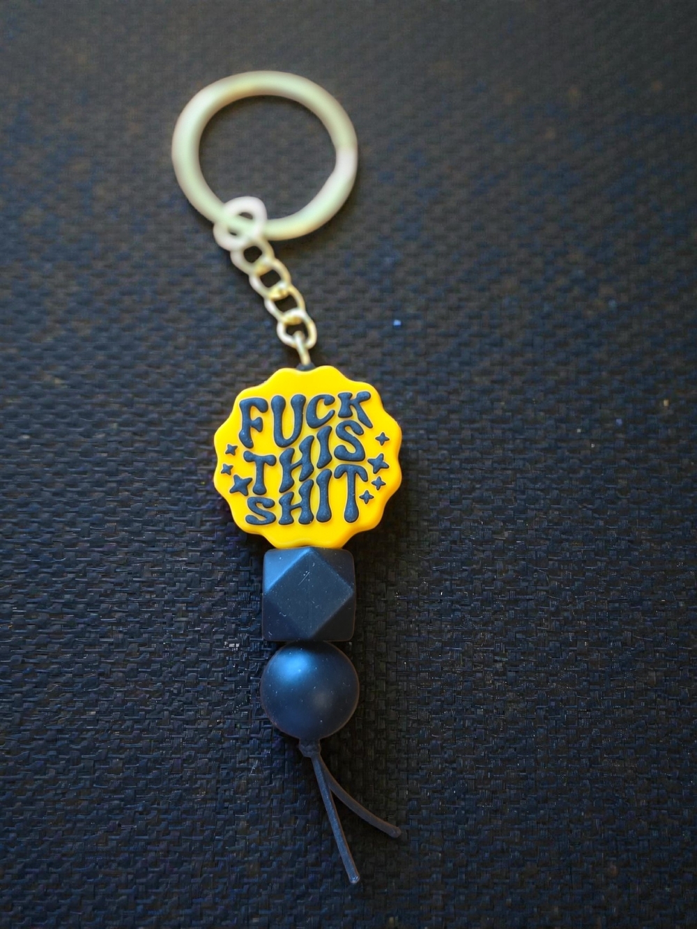 F This Sh.. Funny Yellow & Black Silicone Bead Keychain